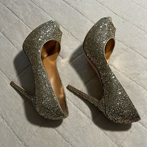 Badgley Mishka gold glitter peep toe heel 9.5